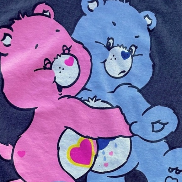 CARE BEARS BABY TEE GRUMPY BEAR HAPPY BEAR HUG CHARCOAL GREY PINK BLUE GLITTER - Picture 4 of 8